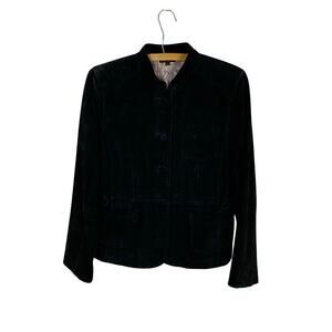 Vintage 90s New Frontier Black Suede Fitted Mandarin Collar Jacket L